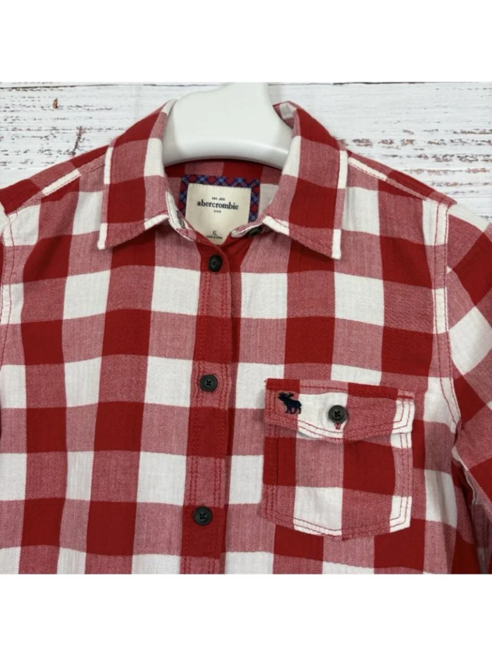 Abercrombie Red Check Button Front Long Sleeve Shirt